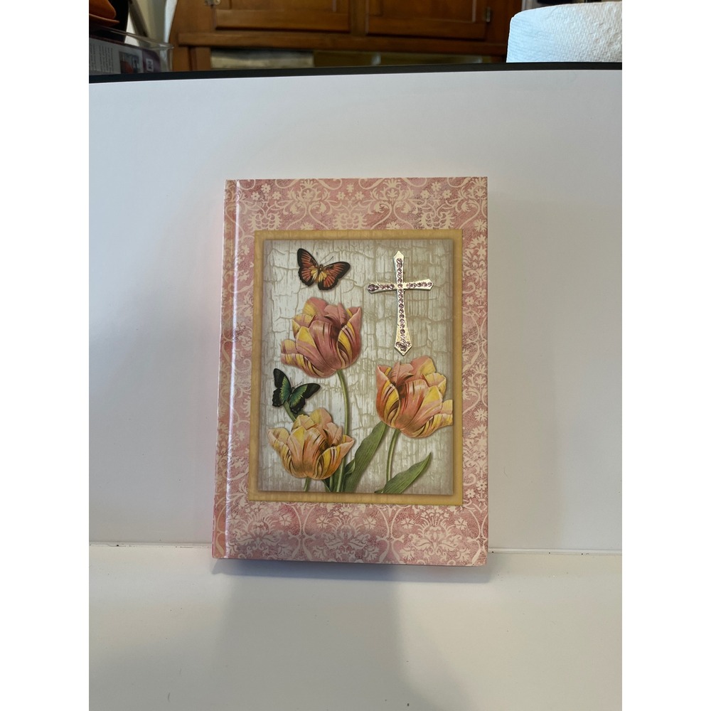 Punch Studio LifeWay Christian Journal Pink Floral Tulips Rhinestone Cross 79217